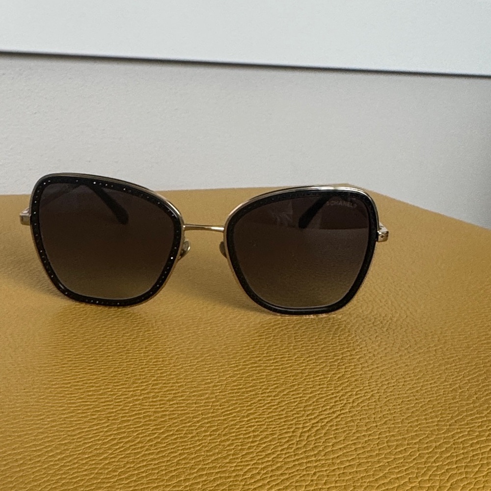 CHANEL Gold and Black Sunglasses